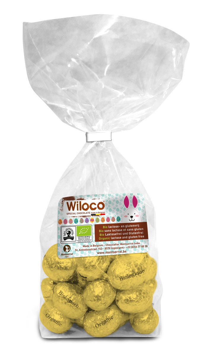 Wiloco Paaseitjes tropisch wit/praliné kokosbl. bio+lactosevrij 150g